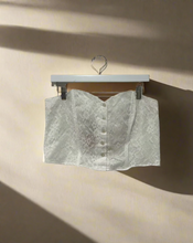 Load image into Gallery viewer, lace bustier, white lace top, strapless top
